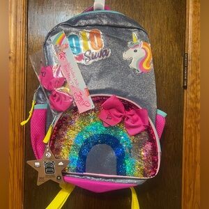 NWT JoJO Siwa  Silver & Pink Backpack with Rainbow and Unicorn